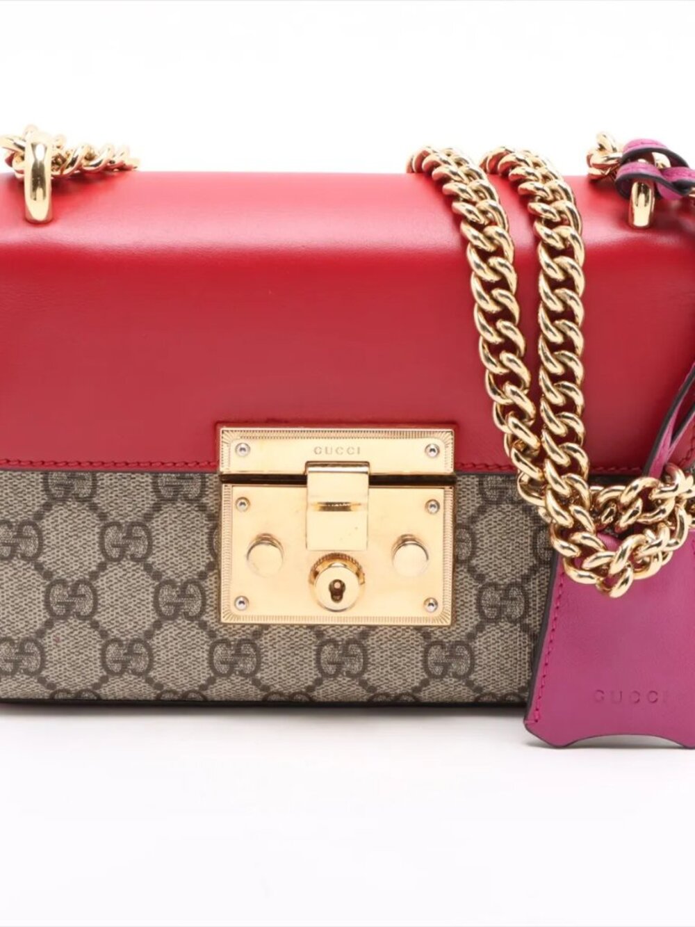 Gucci Padlock Small GG Supreme Beige Red Chain Shoulder Bag 409487